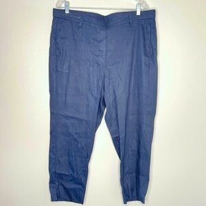 J Jill  linen stretch cropped pants navy blue elasticated waist‎ XL #16